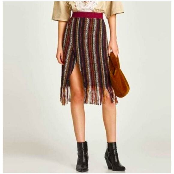 ZARA Flowy Fringe Wrap Skirt Striped Boho Moroccan Vacation Women’s M - Picture 1 of 10
